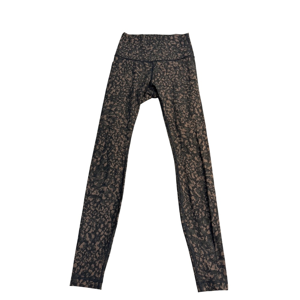 Lululemon High Rise Leggings Brown Black Abstract Print Full Length Size 4 28in